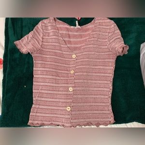 smocked button up striped top